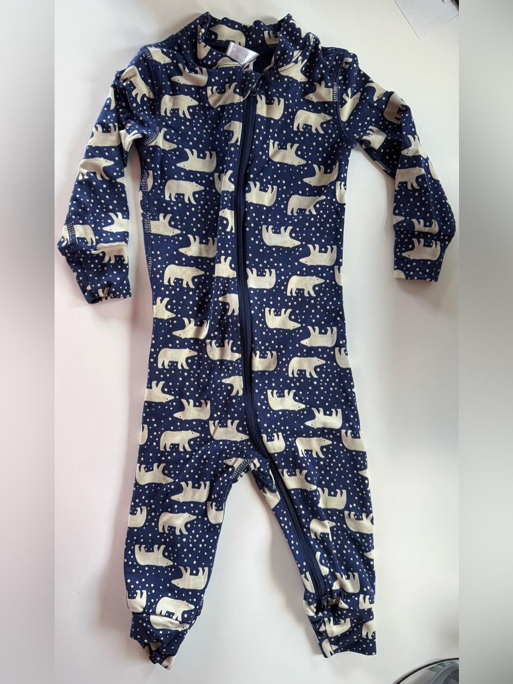 Hanna Andersson Navy Polar Bear Zip One-Piece Footie (12-18 months)